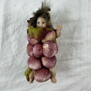 RARE Mark Roberts Fairy Baby Purple Velvet Grapes Figurine Doll Orament 5" Sweet